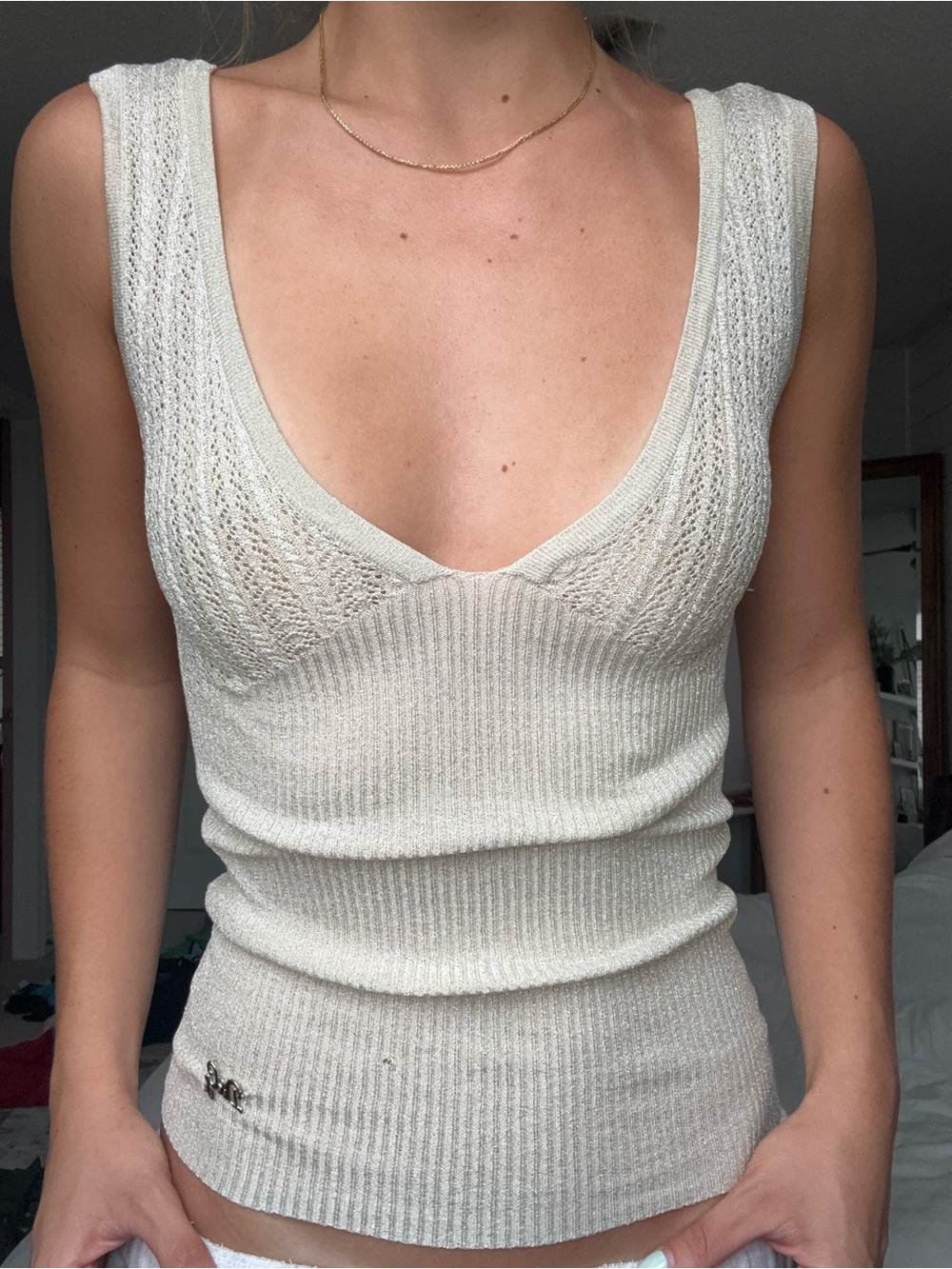 Dolce & Gabbana Knit V-Neck Ribbed Tank Top - Cream